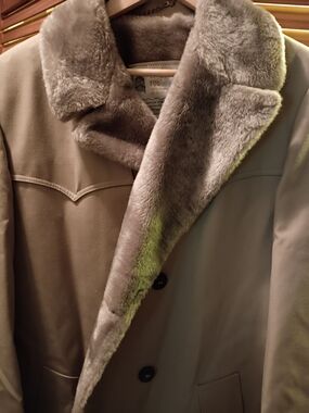 London Fog Men's Taupe Pea Coat with Faux-Fur Collar